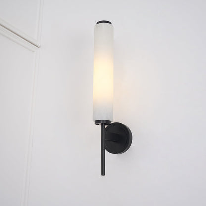 Wall Lamp Art Deco with Alabaster Cylinder Shade and Brass Finish