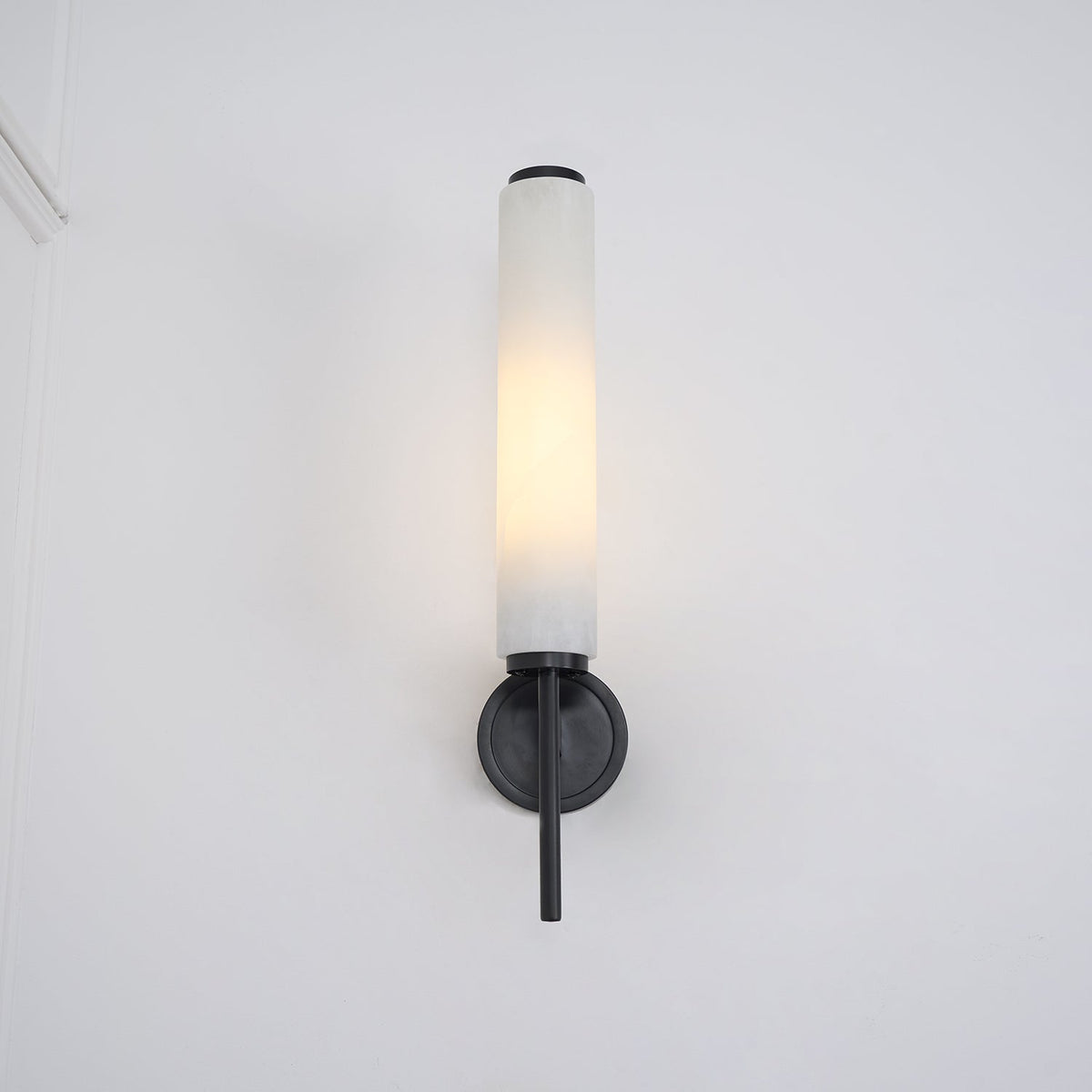 Wall Lamp Art Deco with Alabaster Cylinder Shade and Brass Finish