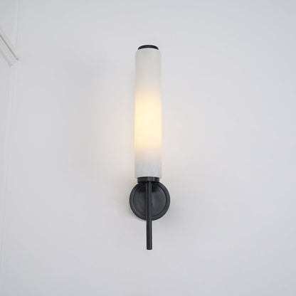 Wall Lamp Art Deco with Alabaster Cylinder Shade and Brass Finish