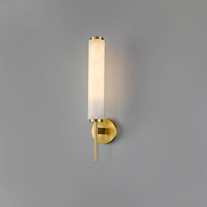 Wall Lamp Art Deco with Alabaster Cylinder Shade and Brass Finish