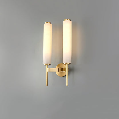 Wall Lamp Art Deco with Alabaster Cylinder Shade and Brass Finish