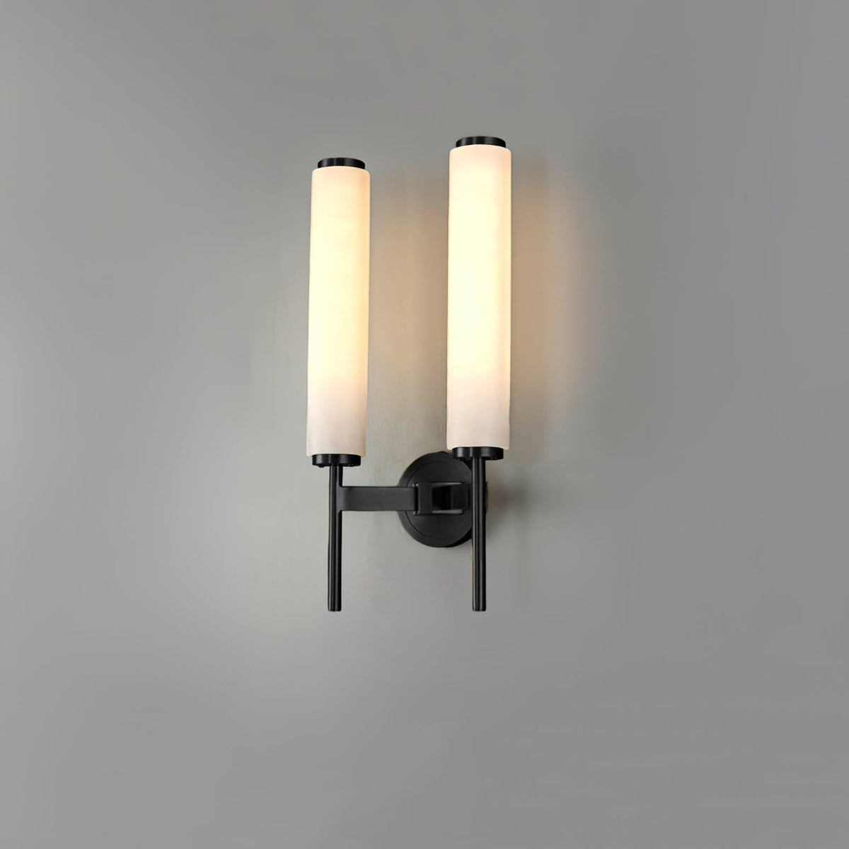 Wall Lamp Art Deco with Alabaster Cylinder Shade and Brass Finish
