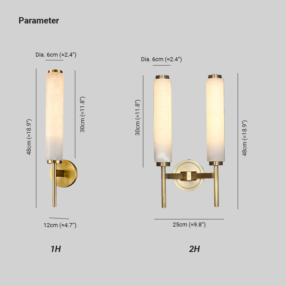 Wall Lamp Art Deco with Alabaster Cylinder Shade and Brass Finish