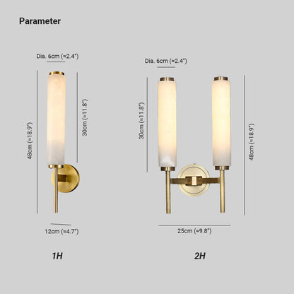Wall Lamp Art Deco with Alabaster Cylinder Shade and Brass Finish