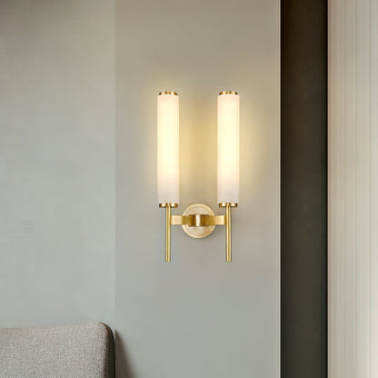 Wall Lamp Art Deco with Alabaster Cylinder Shade and Brass Finish
