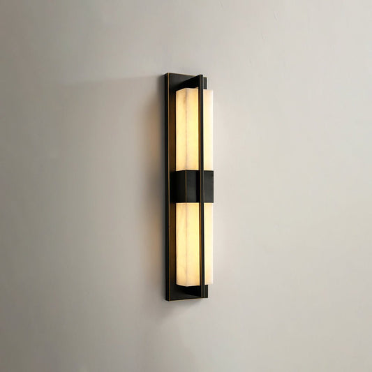 Wall Lamp Art Deco with Alabaster Shade and Brass Frame Hardwired