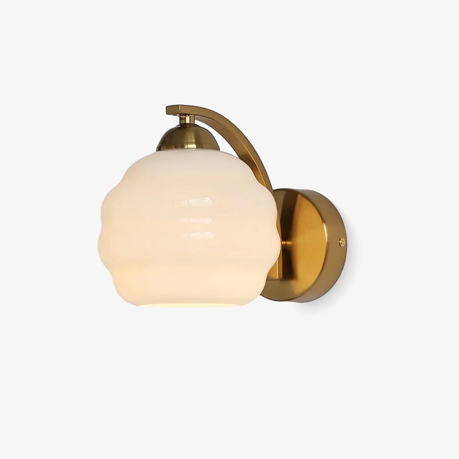 Wall Lamp Art Deco with Curved Glass Shade and Brass or Chrome Finish