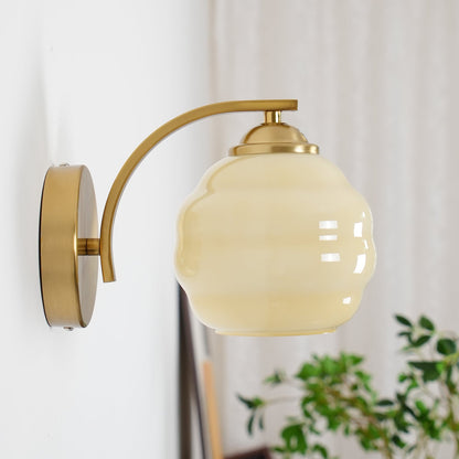 Wall Lamp Art Deco with Curved Glass Shade and Brass or Chrome Finish