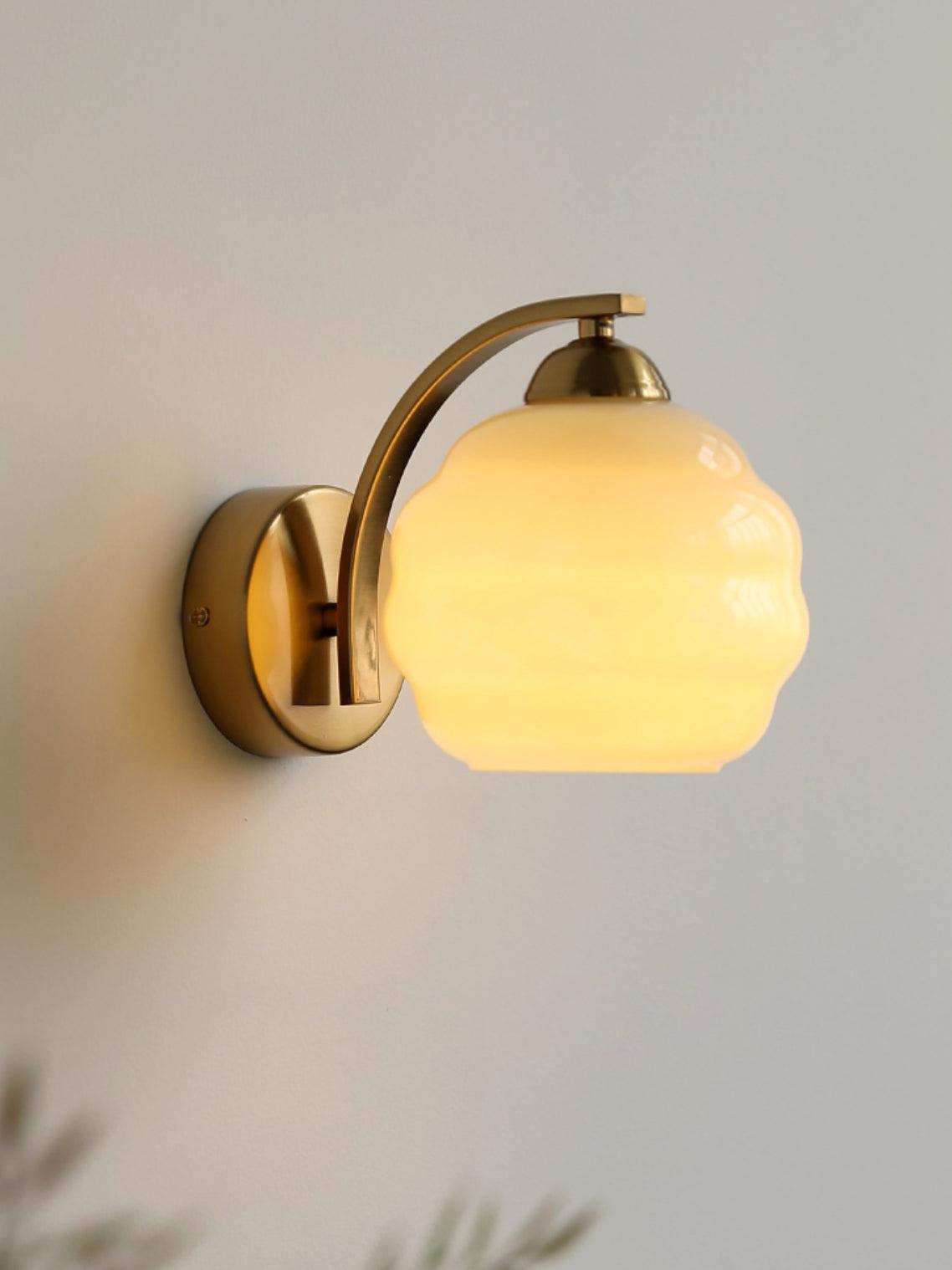 Wall Lamp Art Deco with Curved Glass Shade and Brass or Chrome Finish
