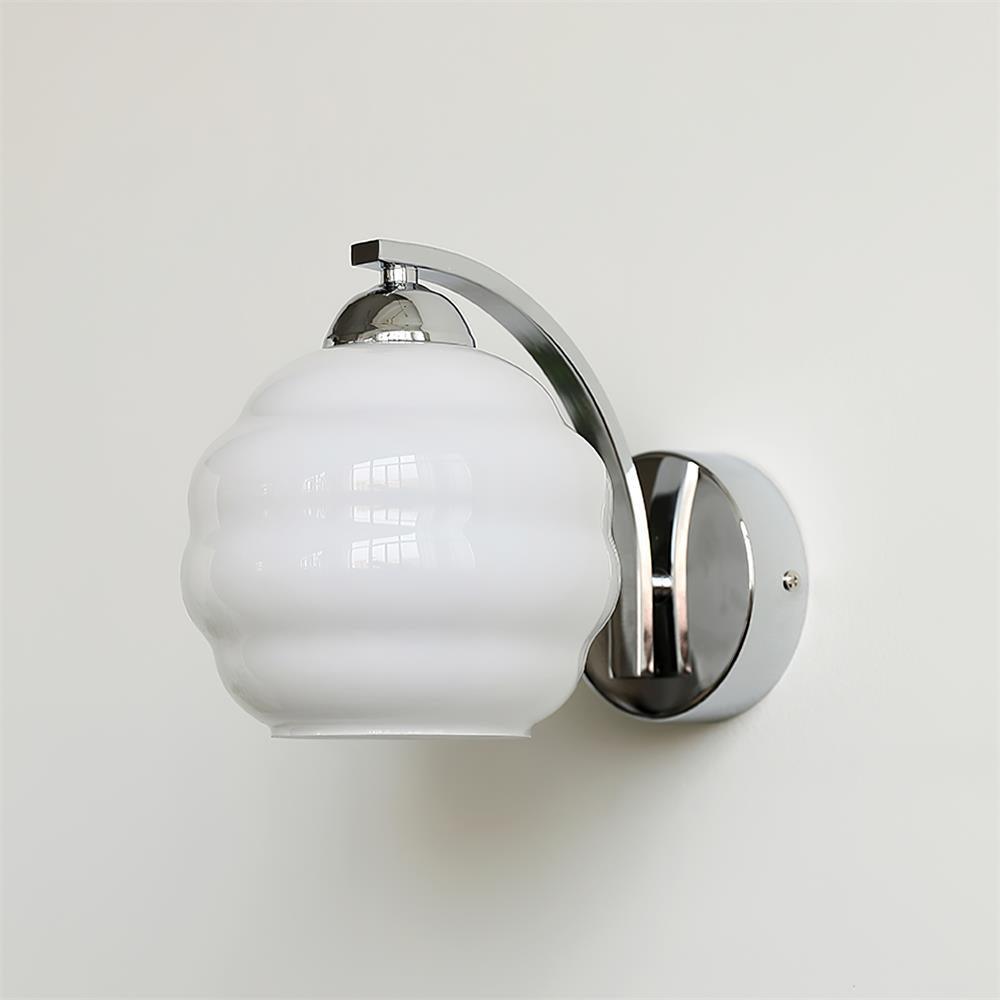 Wall Lamp Art Deco with Curved Glass Shade and Brass or Chrome Finish