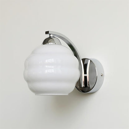 Wall Lamp Art Deco with Curved Glass Shade and Brass or Chrome Finish