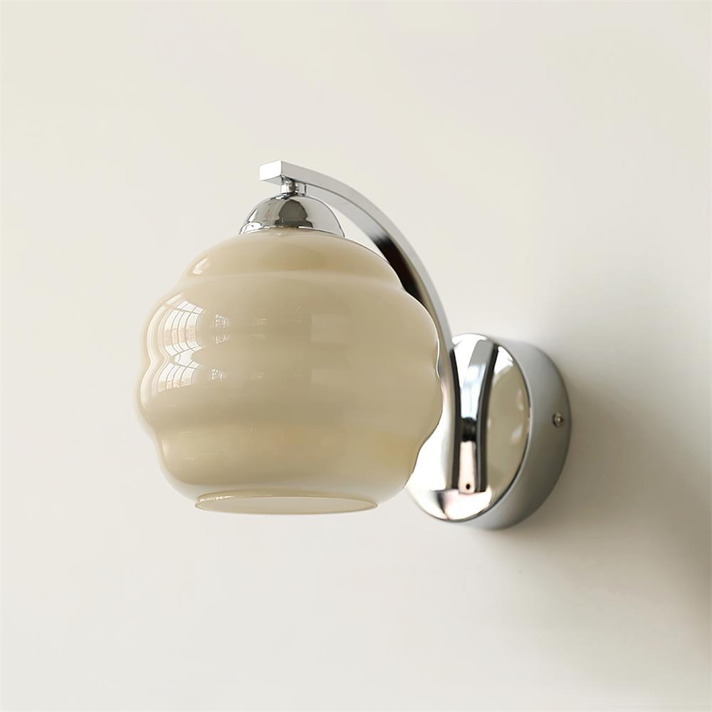 Wall Lamp Art Deco with Curved Glass Shade and Brass or Chrome Finish