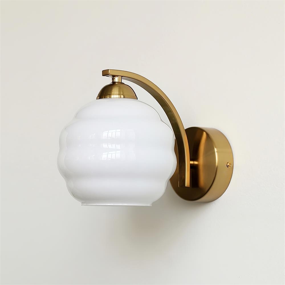 Wall Lamp Art Deco with Curved Glass Shade and Brass or Chrome Finish