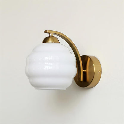 Wall Lamp Art Deco with Curved Glass Shade and Brass or Chrome Finish