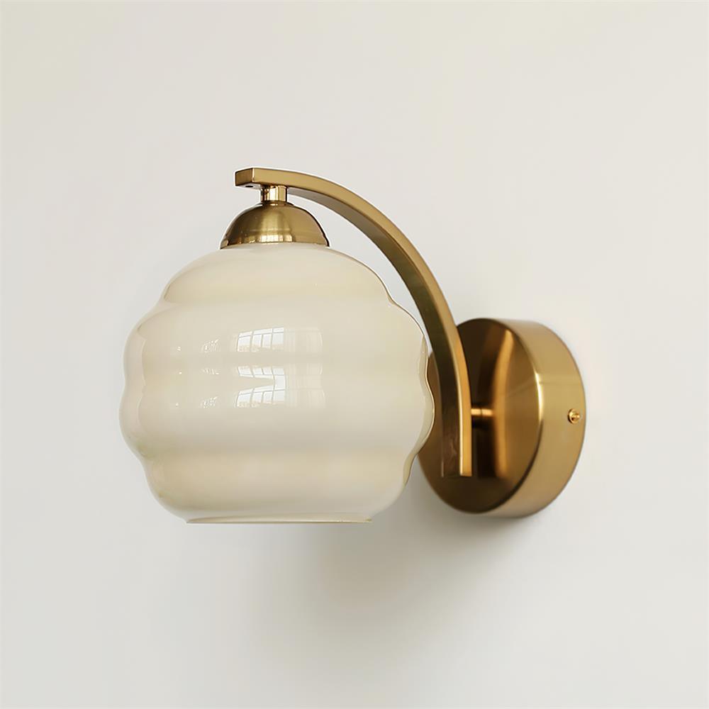 Wall Lamp Art Deco with Curved Glass Shade and Brass or Chrome Finish