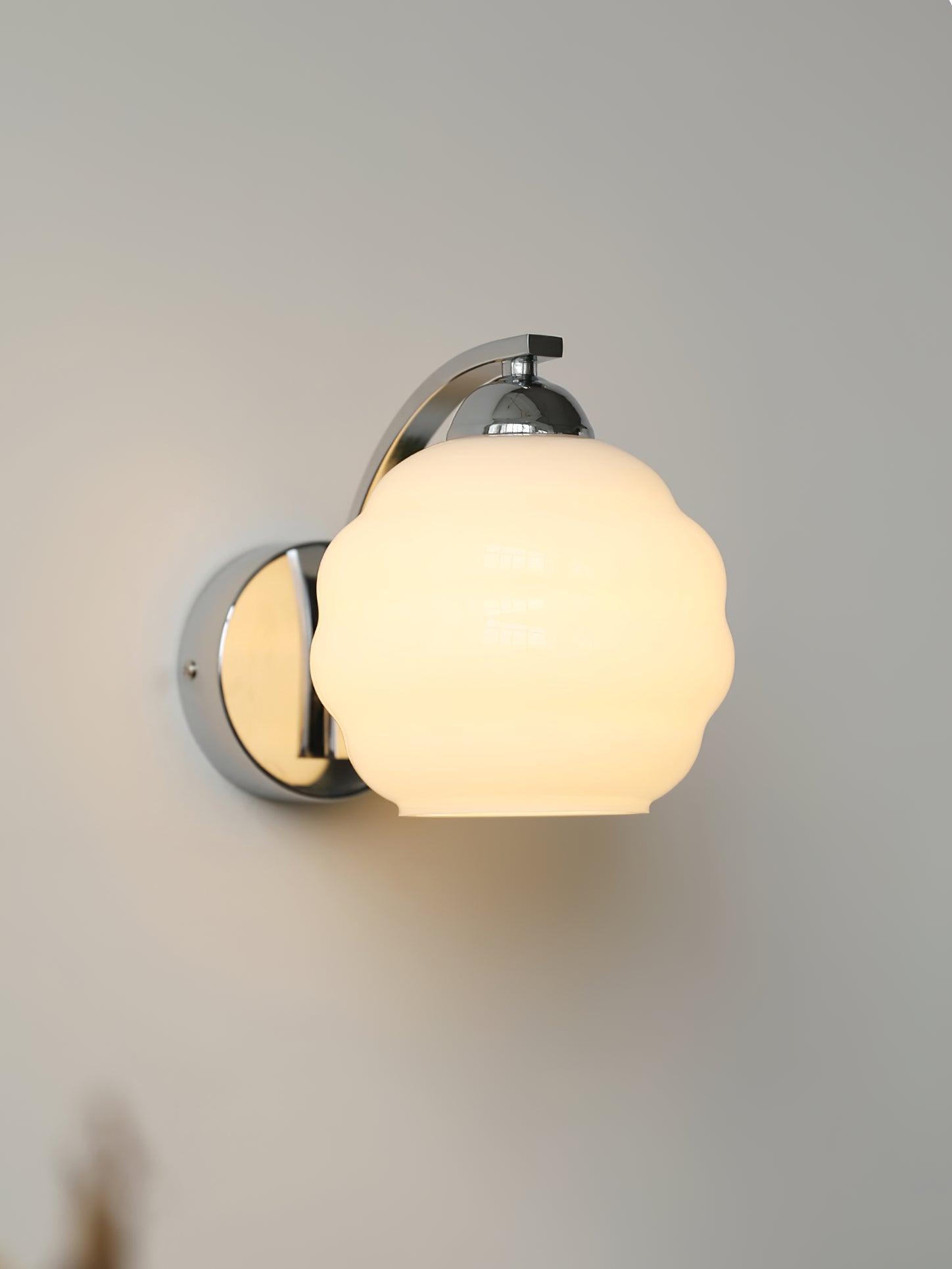 Wall Lamp Art Deco with Curved Glass Shade and Brass or Chrome Finish