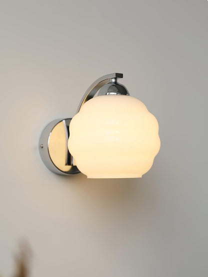 Wall Lamp Art Deco with Curved Glass Shade and Brass or Chrome Finish