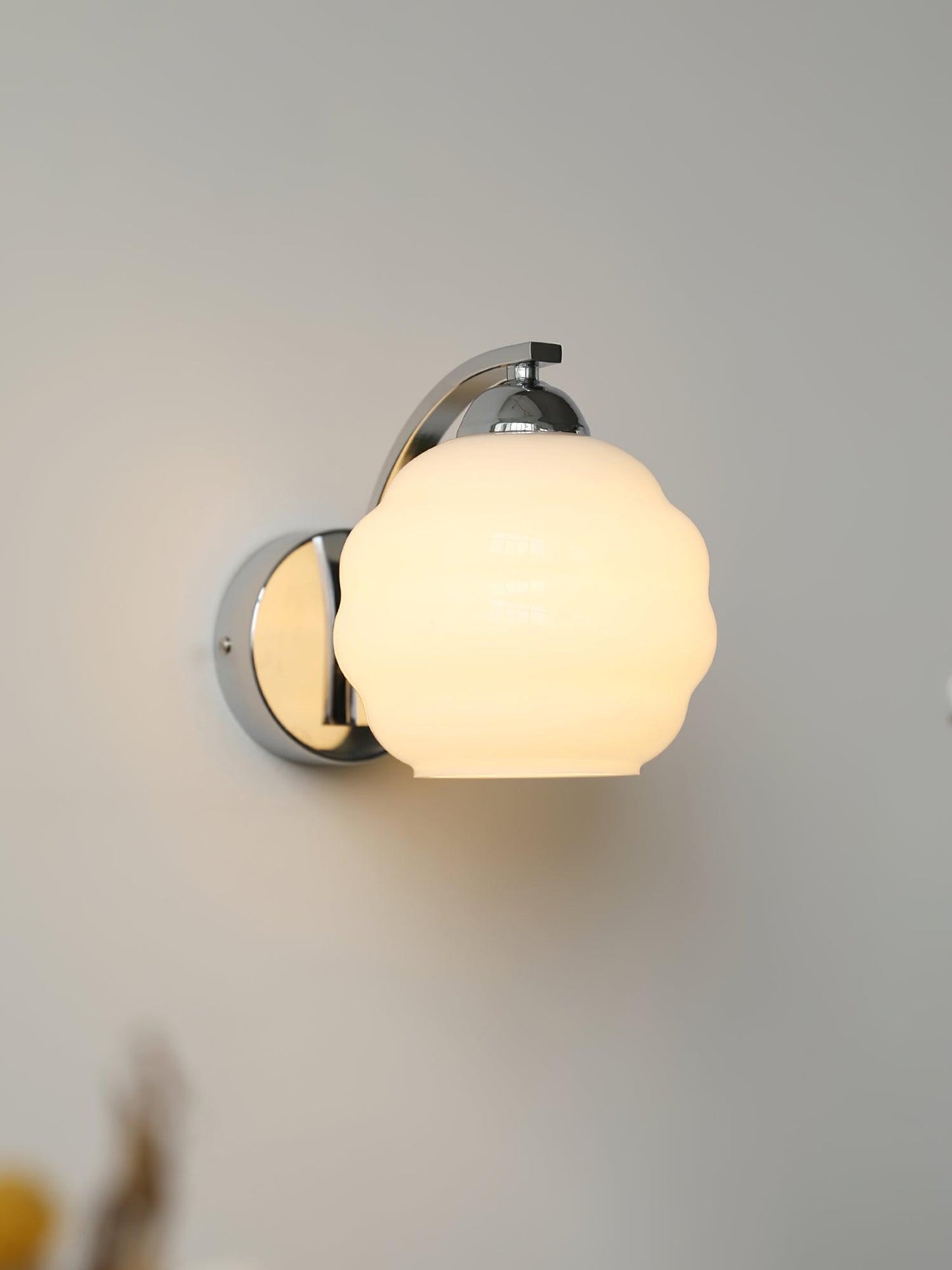 Wall Lamp Art Deco with Curved Glass Shade and Brass or Chrome Finish