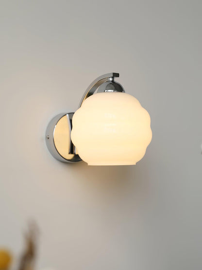 Wall Lamp Art Deco with Curved Glass Shade and Brass or Chrome Finish