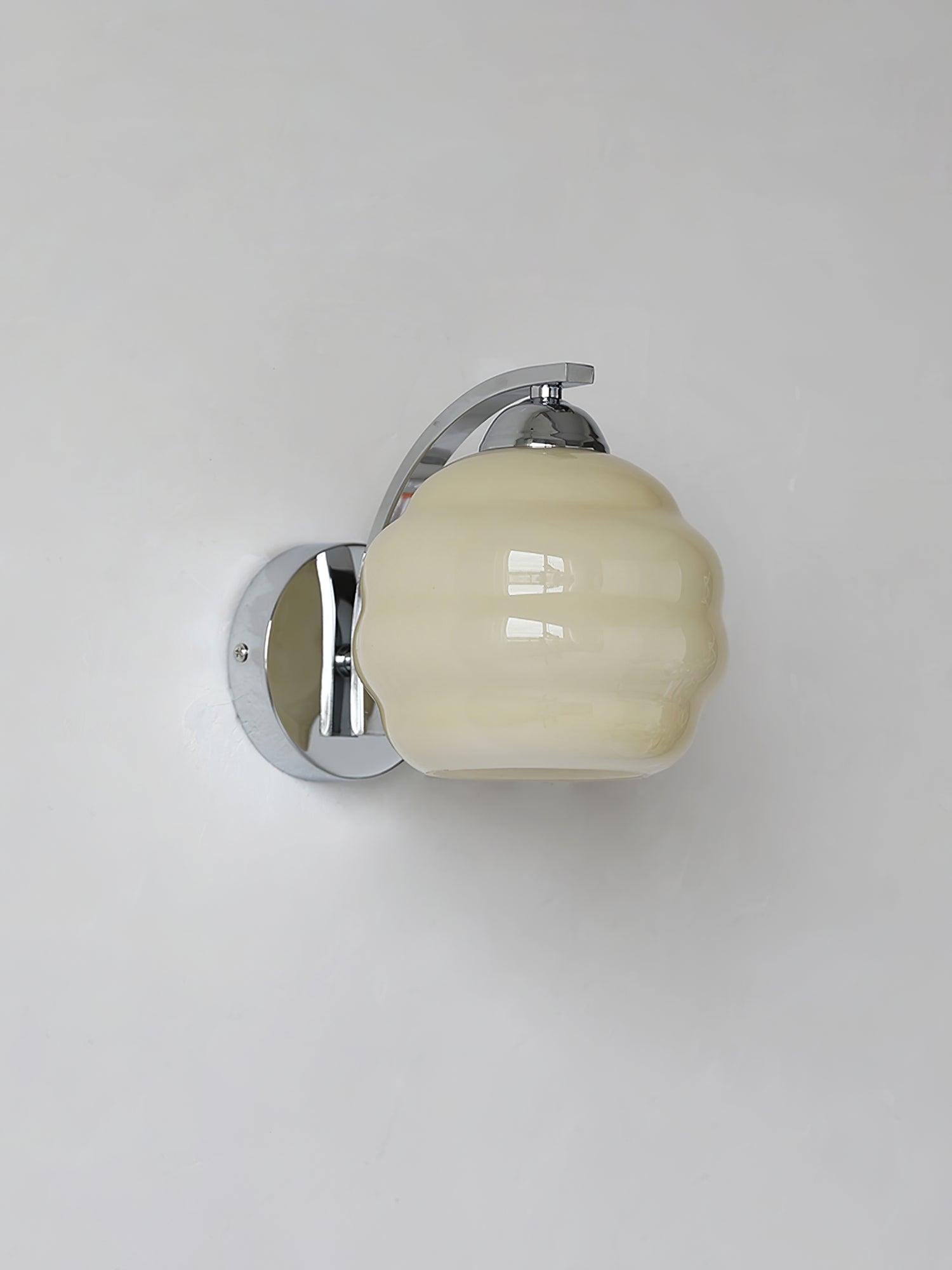 Wall Lamp Art Deco with Curved Glass Shade and Brass or Chrome Finish