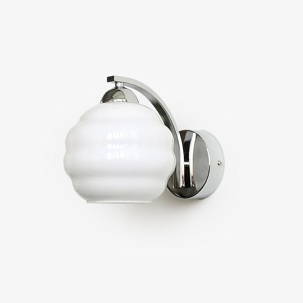 Wall Lamp Art Deco with Curved Glass Shade and Brass or Chrome Finish