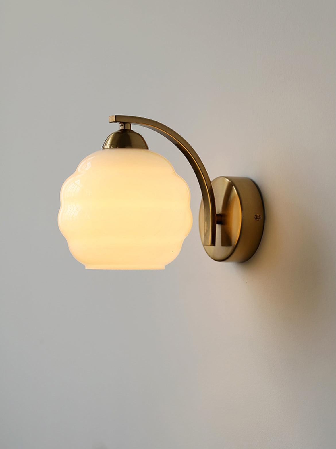 Wall Lamp Art Deco with Curved Glass Shade and Brass or Chrome Finish