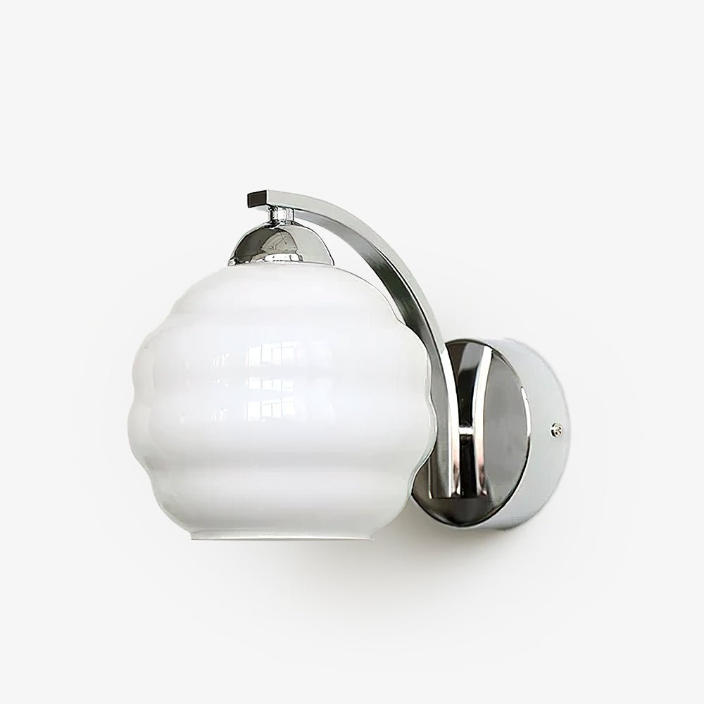 Wall Lamp Art Deco with Curved Glass Shade and Brass or Chrome Finish