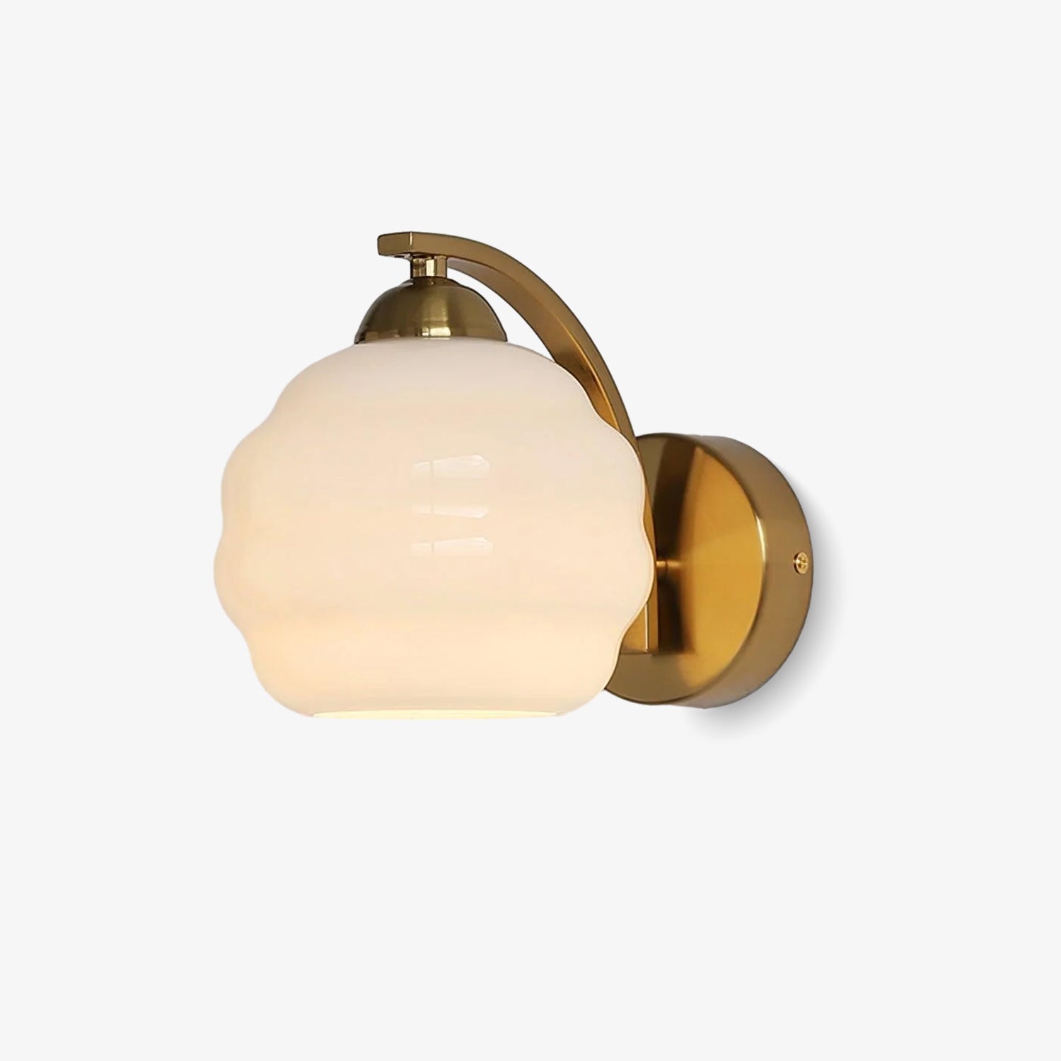 Wall Lamp Art Deco with Curved Glass Shade and Brass or Chrome Finish