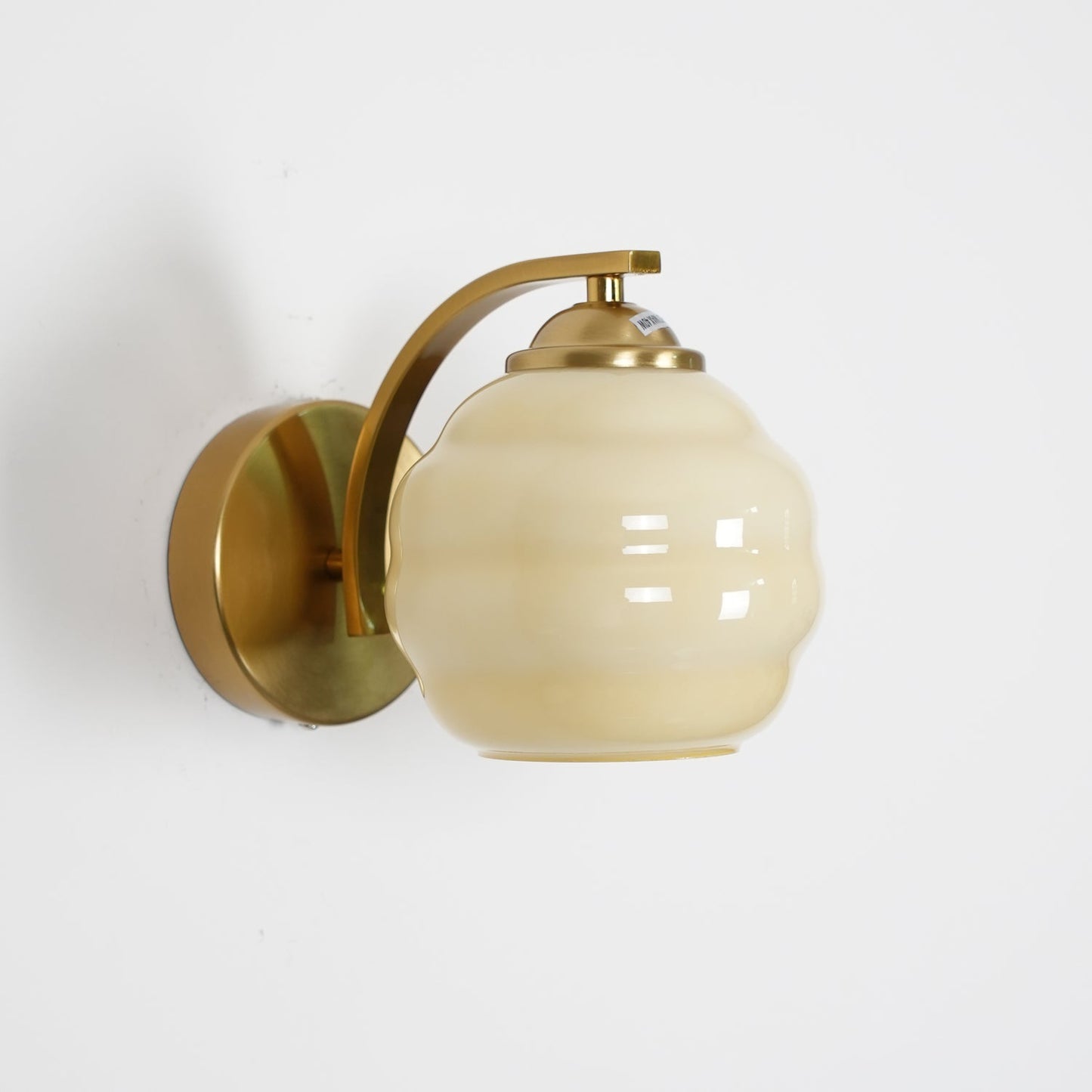 Wall Lamp Art Deco with Curved Glass Shade and Brass or Chrome Finish