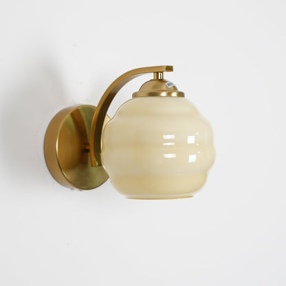 Wall Lamp Art Deco with Curved Glass Shade and Brass or Chrome Finish