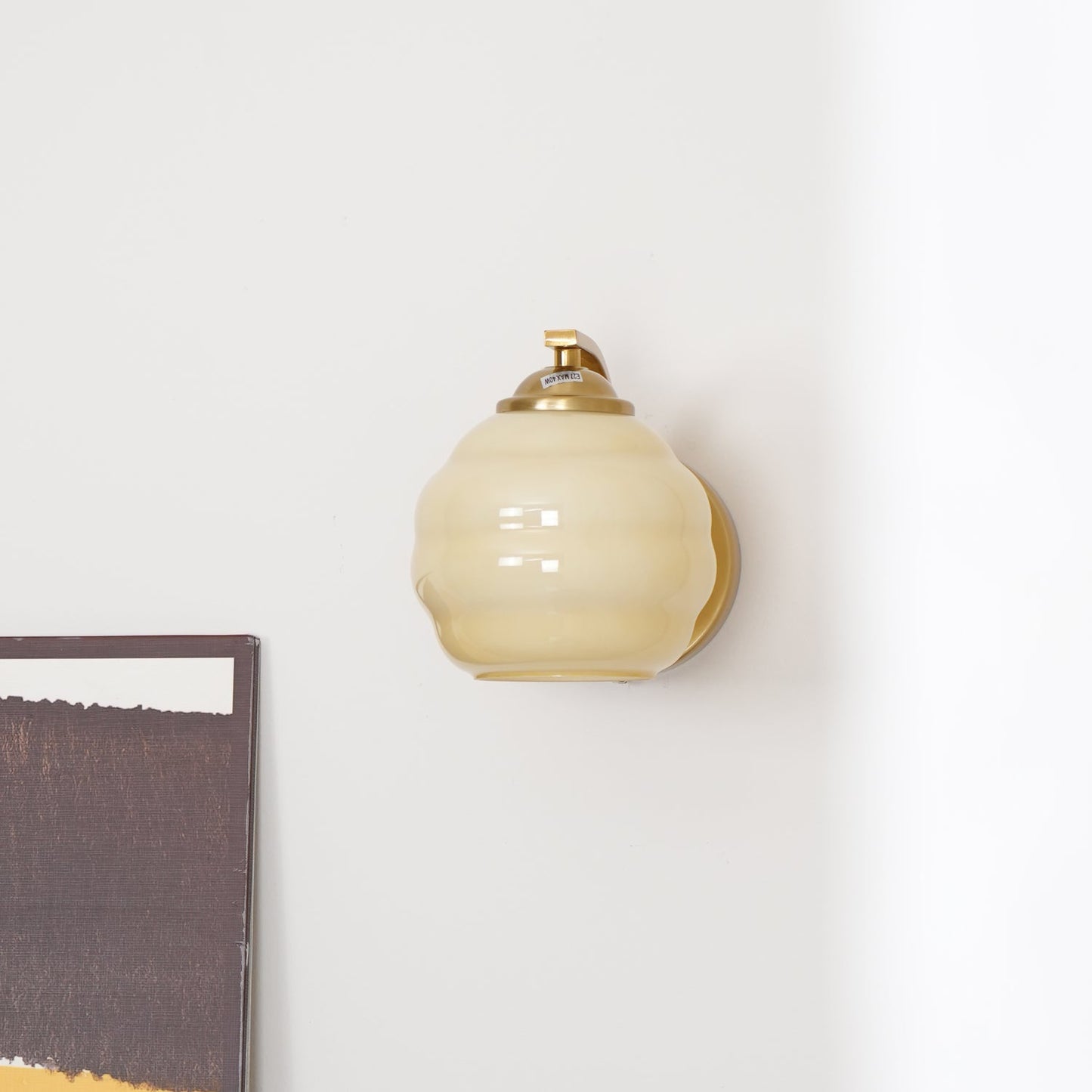 Wall Lamp Art Deco with Curved Glass Shade and Brass or Chrome Finish