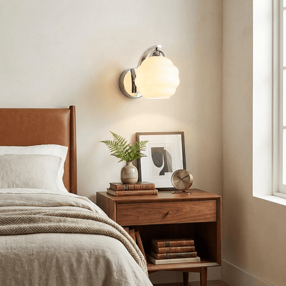 Wall Lamp Art Deco with Curved Glass Shade and Brass or Chrome Finish