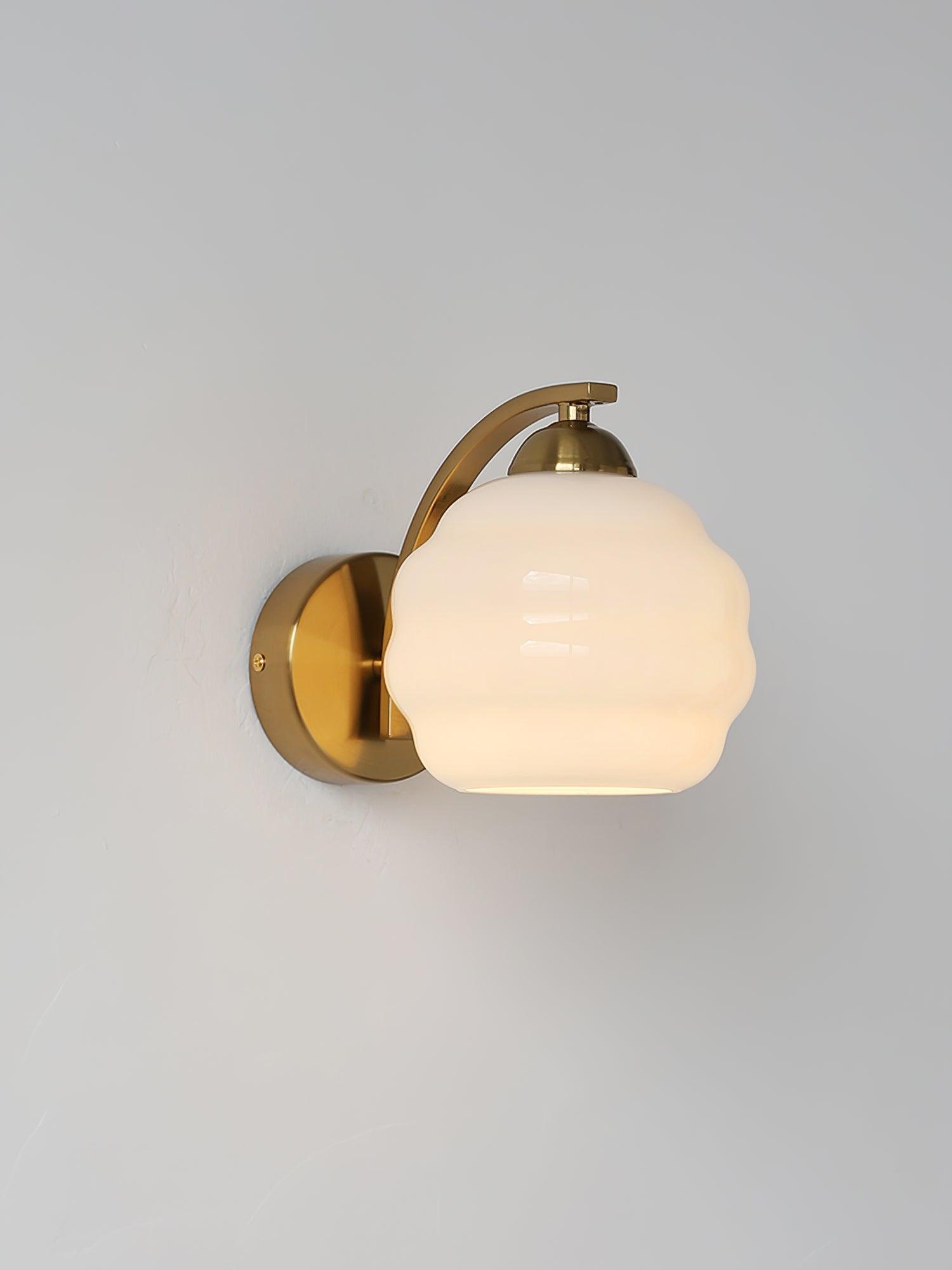 Wall Lamp Art Deco with Curved Glass Shade and Brass or Chrome Finish