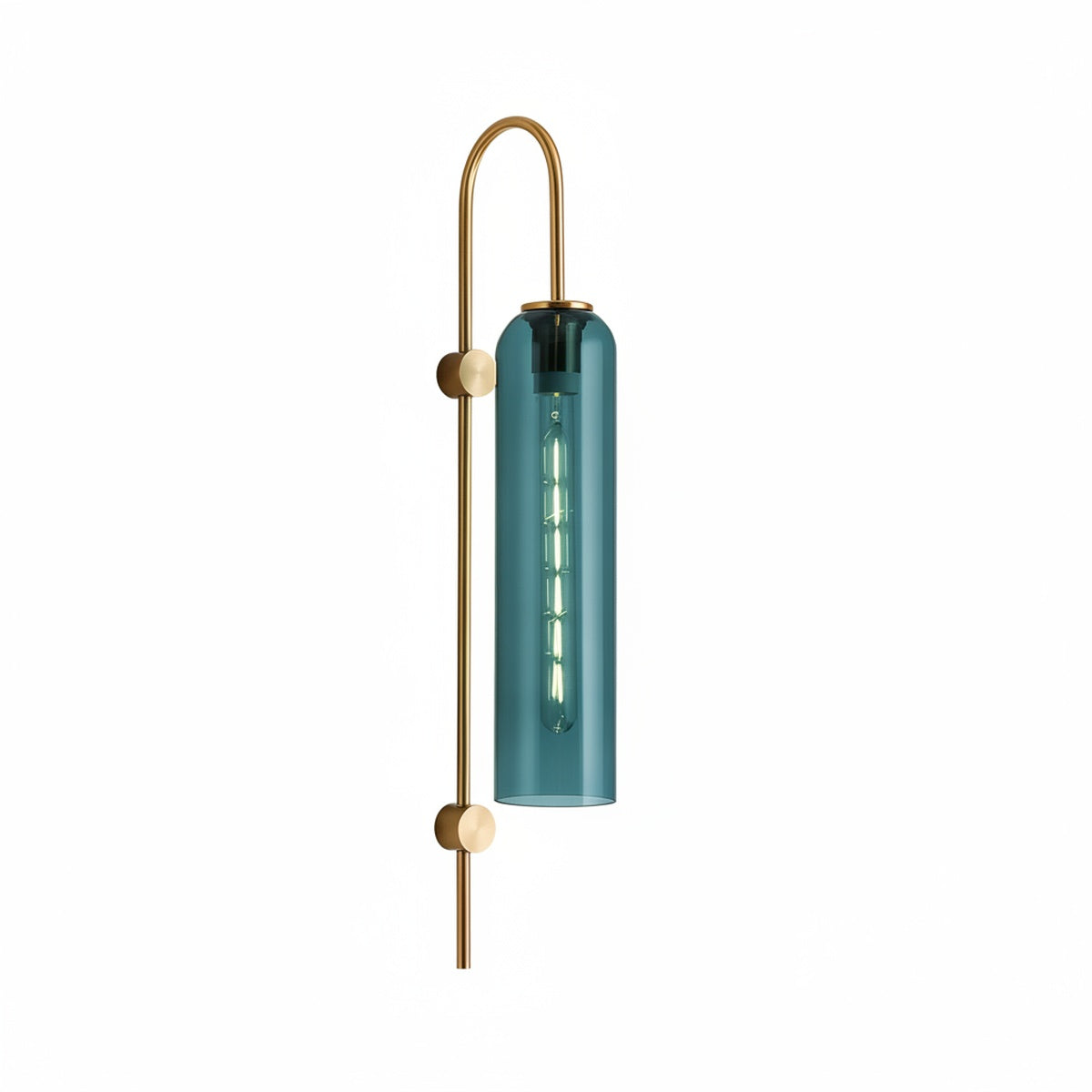 Wall Lamp Art Deco with Cylindrical Glass Shade and Arched Brass Frame