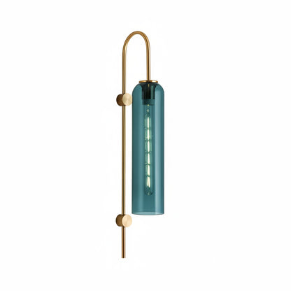 Wall Lamp Art Deco with Cylindrical Glass Shade and Arched Brass Frame