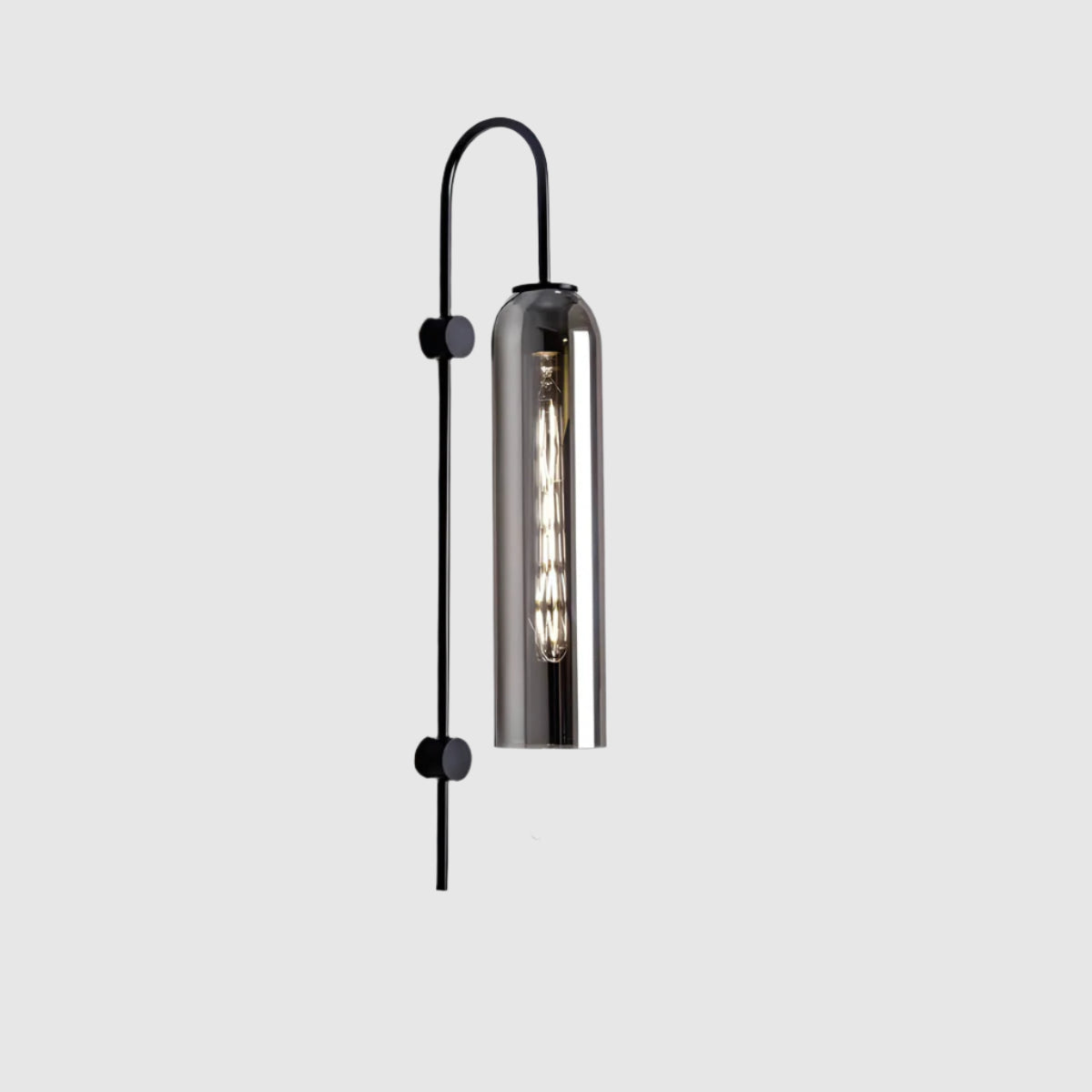 Wall Lamp Art Deco with Cylindrical Glass Shade and Arched Brass Frame