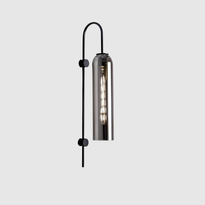 Wall Lamp Art Deco with Cylindrical Glass Shade and Arched Brass Frame
