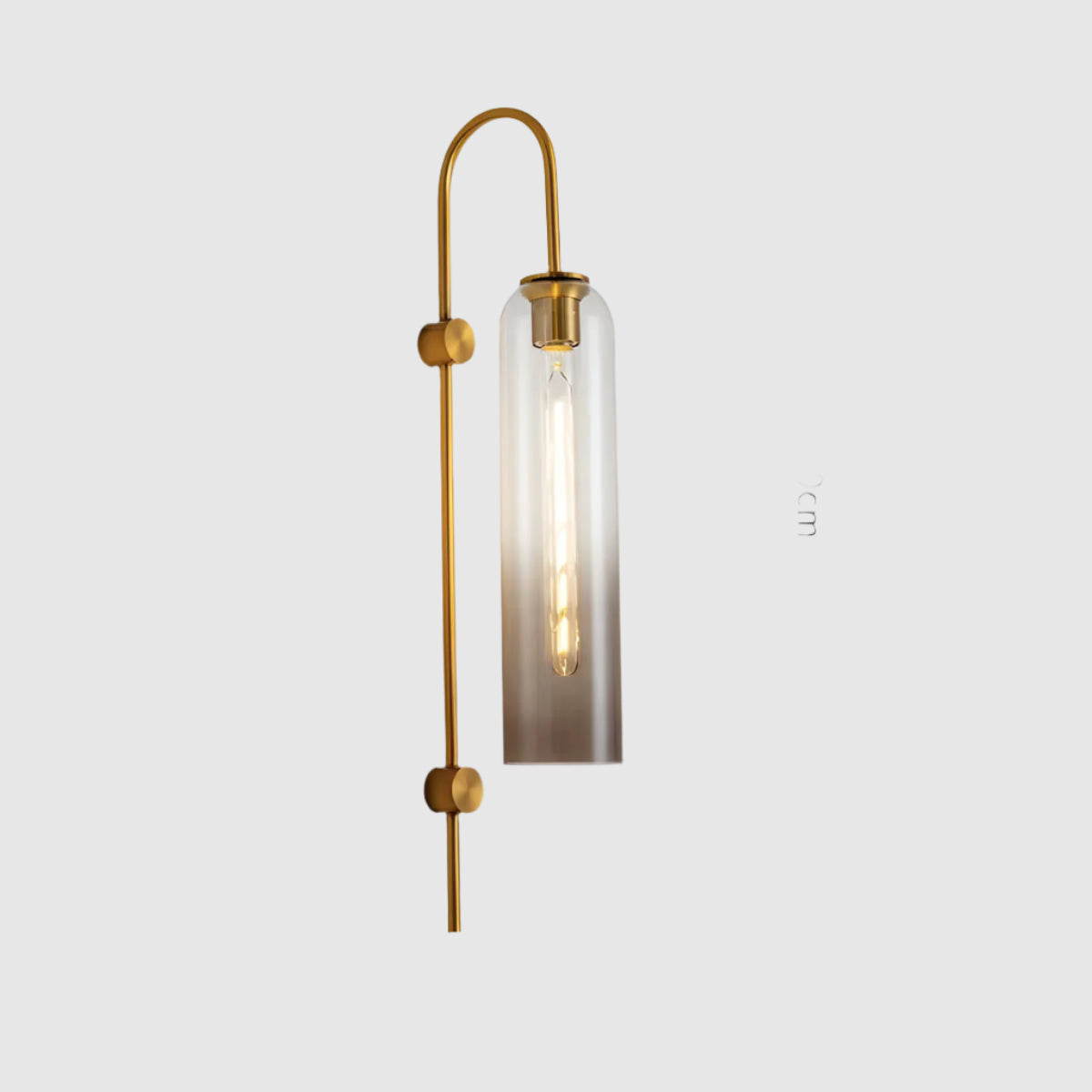 Wall Lamp Art Deco with Cylindrical Glass Shade and Arched Brass Frame