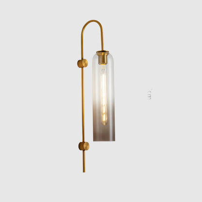 Wall Lamp Art Deco with Cylindrical Glass Shade and Arched Brass Frame