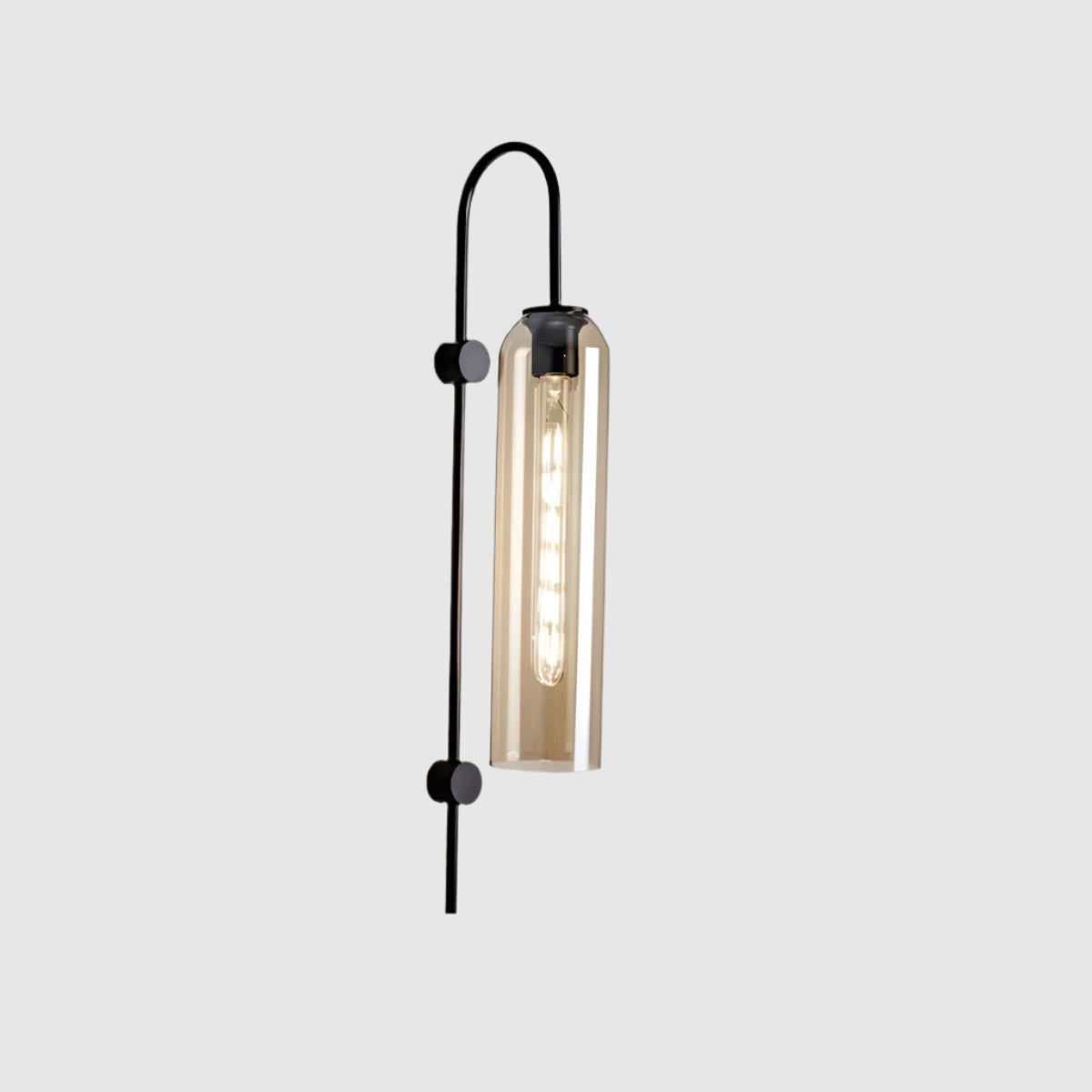 Wall Lamp Art Deco with Cylindrical Glass Shade and Arched Brass Frame