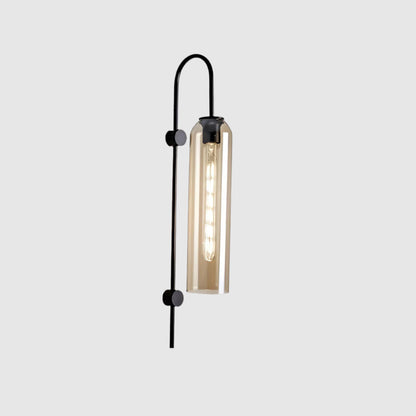 Wall Lamp Art Deco with Cylindrical Glass Shade and Arched Brass Frame