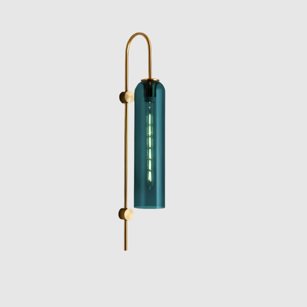 Wall Lamp Art Deco with Cylindrical Glass Shade and Arched Brass Frame