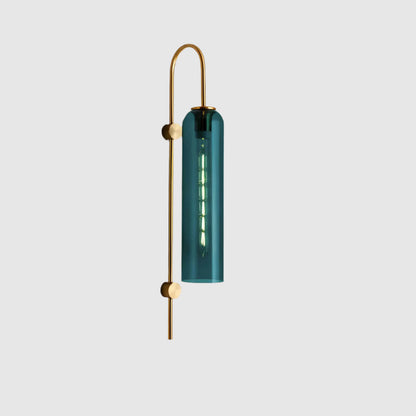Wall Lamp Art Deco with Cylindrical Glass Shade and Arched Brass Frame