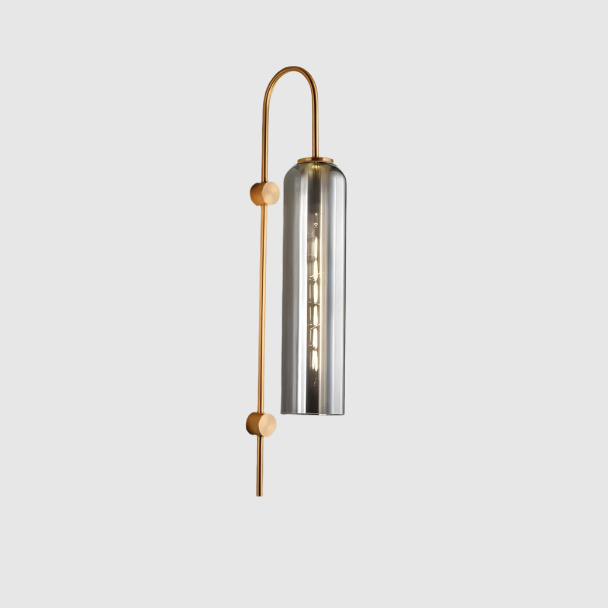 Wall Lamp Art Deco with Cylindrical Glass Shade and Arched Brass Frame