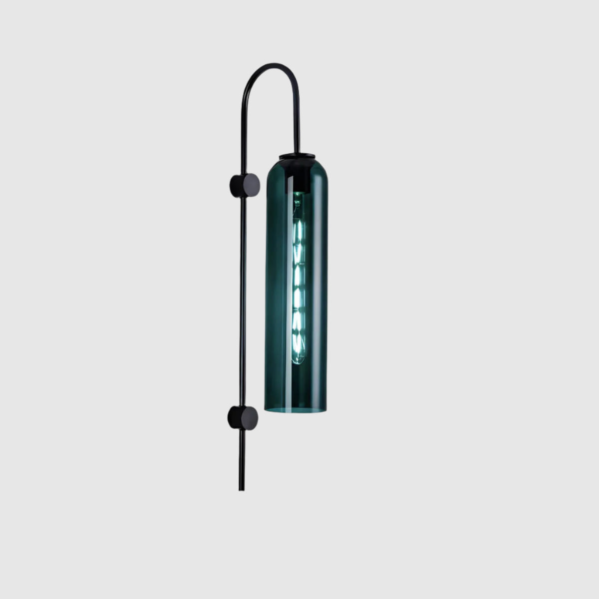 Wall Lamp Art Deco with Cylindrical Glass Shade and Arched Brass Frame