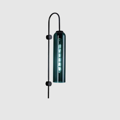 Wall Lamp Art Deco with Cylindrical Glass Shade and Arched Brass Frame