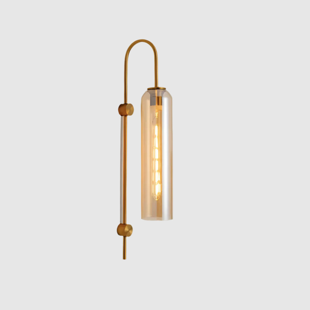 Wall Lamp Art Deco with Cylindrical Glass Shade and Arched Brass Frame