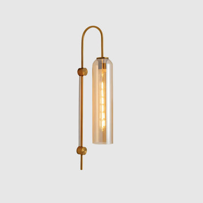 Wall Lamp Art Deco with Cylindrical Glass Shade and Arched Brass Frame