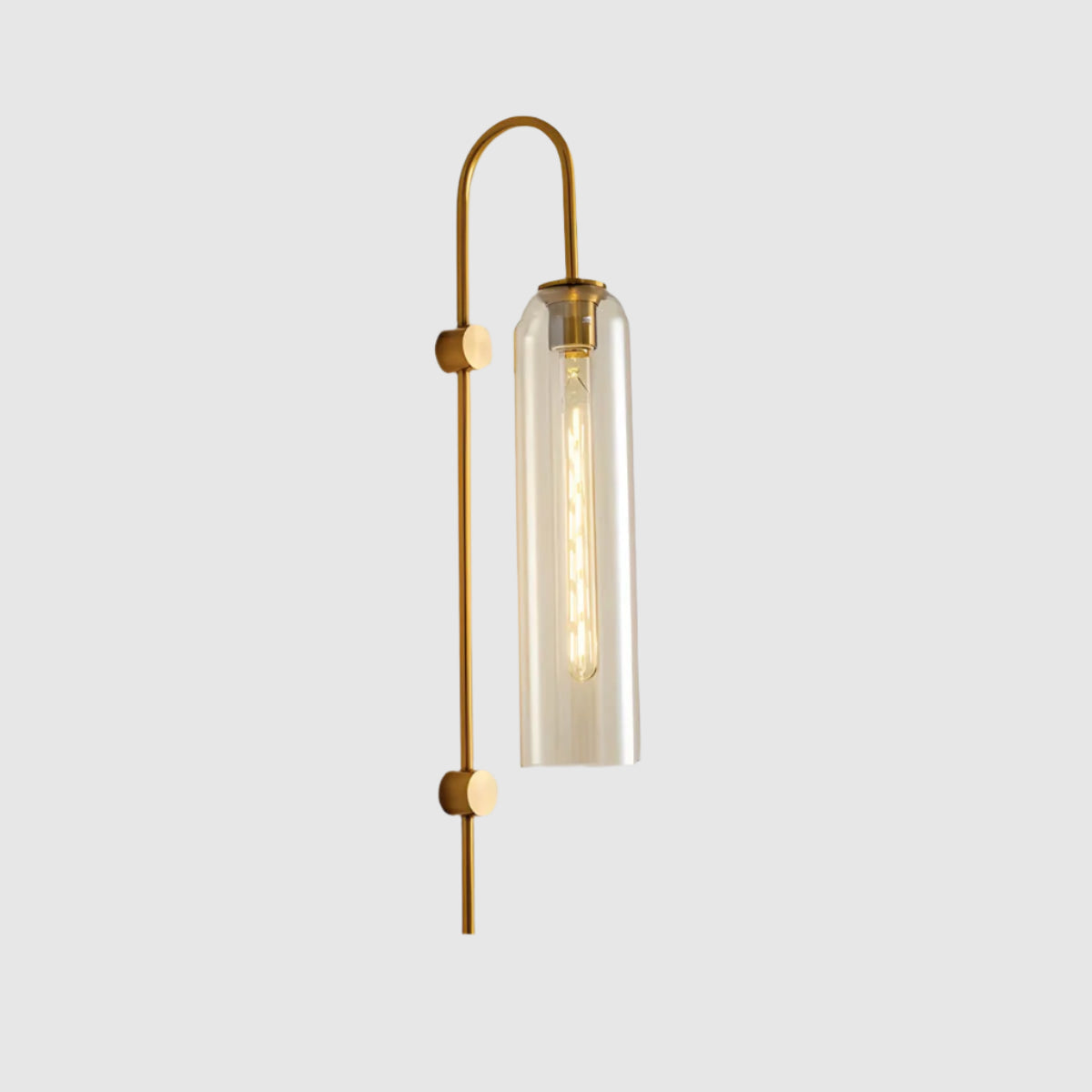 Wall Lamp Art Deco with Cylindrical Glass Shade and Arched Brass Frame