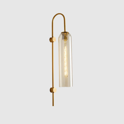 Wall Lamp Art Deco with Cylindrical Glass Shade and Arched Brass Frame